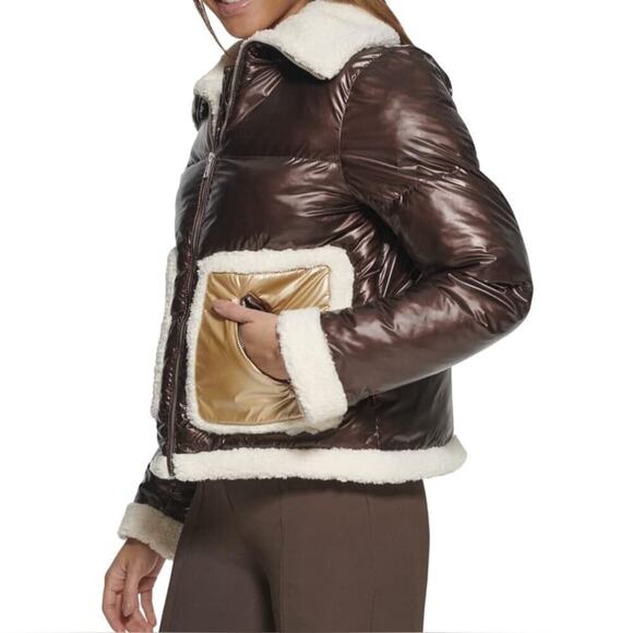 Levi's Breanna Pearlized Brown Faux Shearling
Puffer Jacket | S - Picture 4 of 10